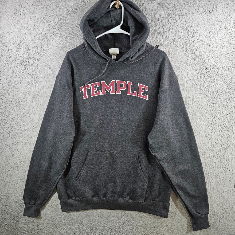 Champion Temple University Eco Fleece Hoodie Mens L Gray